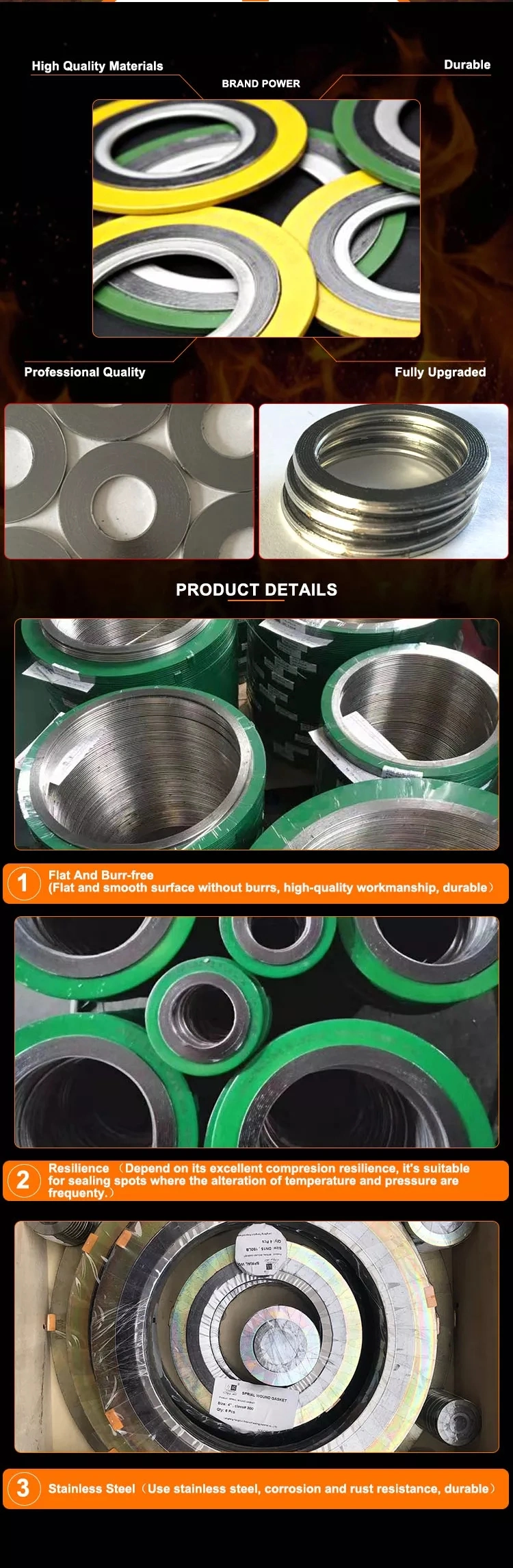 Metallic Gasket Maker Round Type Graphite PTFE Filler Material Flange Pipe Spiral Wound Gasket Auto Parts